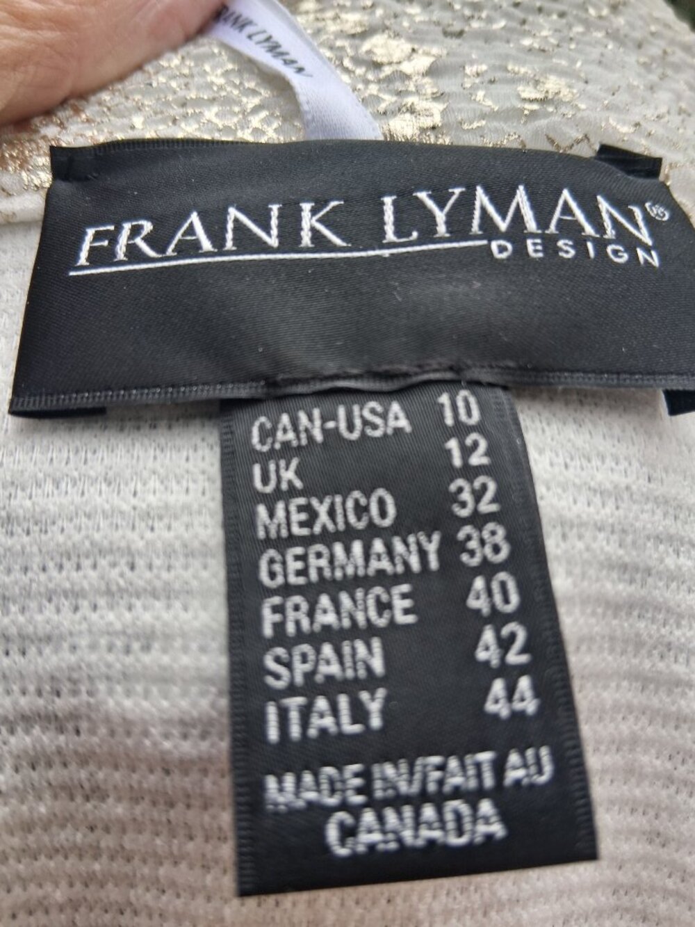 2 items - Frank Lyman Cream Metallic Gold  Print Patterned Blazer + Necklace - Picture 11 of 12